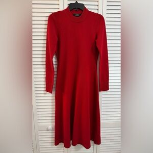 EUC LAUREN RALPH LAUREN Knit Flare Long Dress Women Size M Long Sleeve